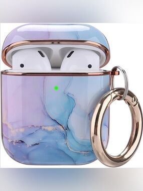 Watercolor Marble Protective AirPods Case w/ Gold Keyring